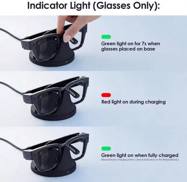 Alt view image 6 of 7 - 2-in-1 Charging Dock Compatible with Ray Ban Meta Display Smart Glasses & Neural Band, Magnetic Fast Charger for RayBan Meta Display Glasses Accessories