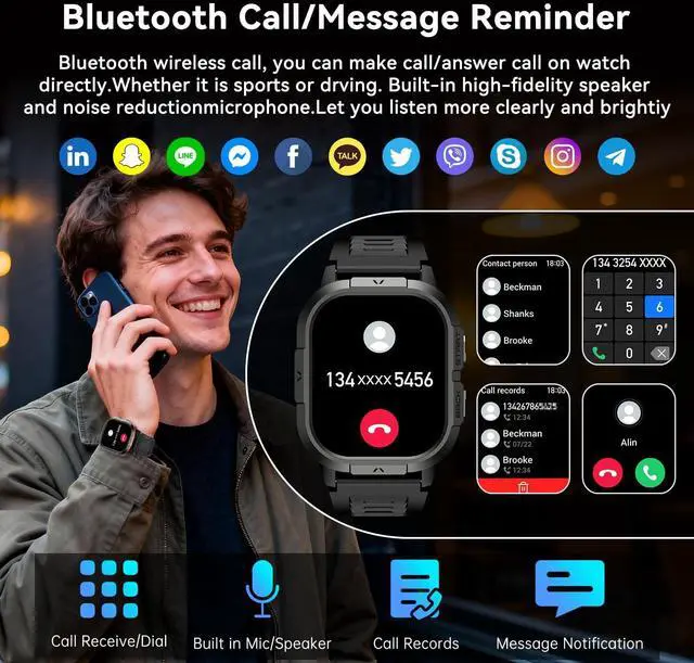 Alt view image 2 of 7 - Smart Watch for Men Fitness Tracker Make/Answer Military Heart Rate Monitor