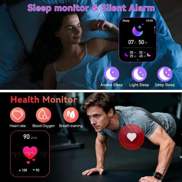 Alt view image 4 of 7 - Smart Watch for Men Fitness Tracker Make/Answer Military Heart Rate Monitor