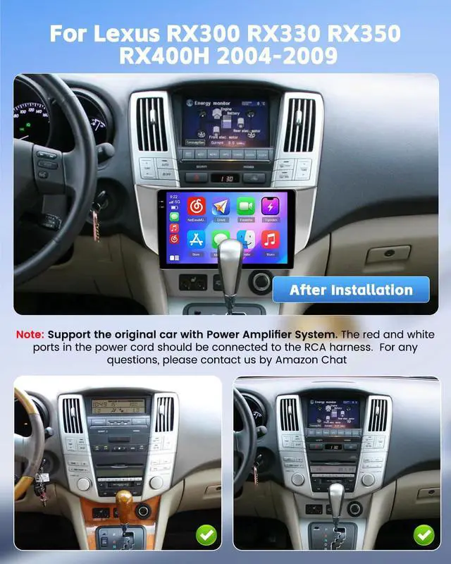 Alt view image 2 of 6 - 4+128G 9" Car Radio for Lexus RX300 RX330 RX350 RX400H 2004-2009 | Touch Screen Car Stereo Wireless CarPlay Android Auto, 5GHz WiFi, Bluetooth 5.0, EQ, DSP, GPS Navigation, 1280 * 720, SWC