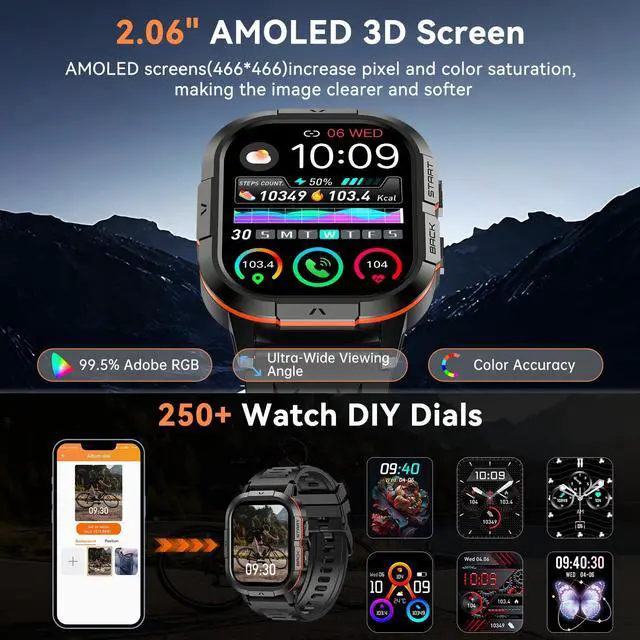 Alt view image 5 of 7 - Smart Watch for Men Fitness Tracker Make/Answer Military Heart Rate Monitor