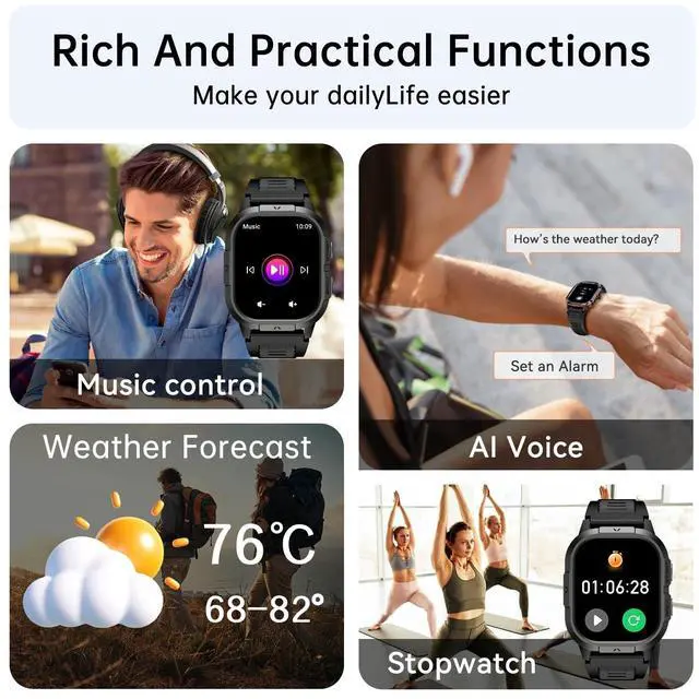 Alt view image 6 of 7 - Smart Watch for Men Fitness Tracker Make/Answer Military Heart Rate Monitor
