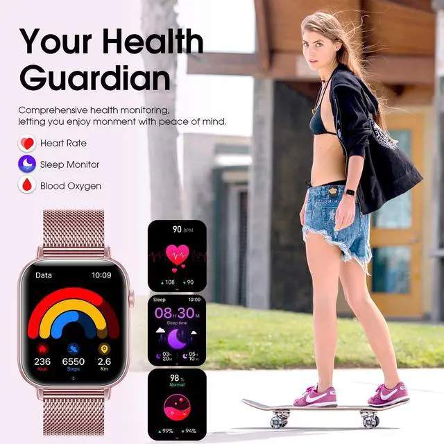Alt view image 2 of 7 - Smart Watch for Women 1.83" HD Bluetooth Call Step Fitness Tracker 3 Bands | Compatible Android & iPhone Phones Smartwatch with Heart Rate/SpO2/Sleep Monitor, Waterproof 120+ Sports Modes, Purple