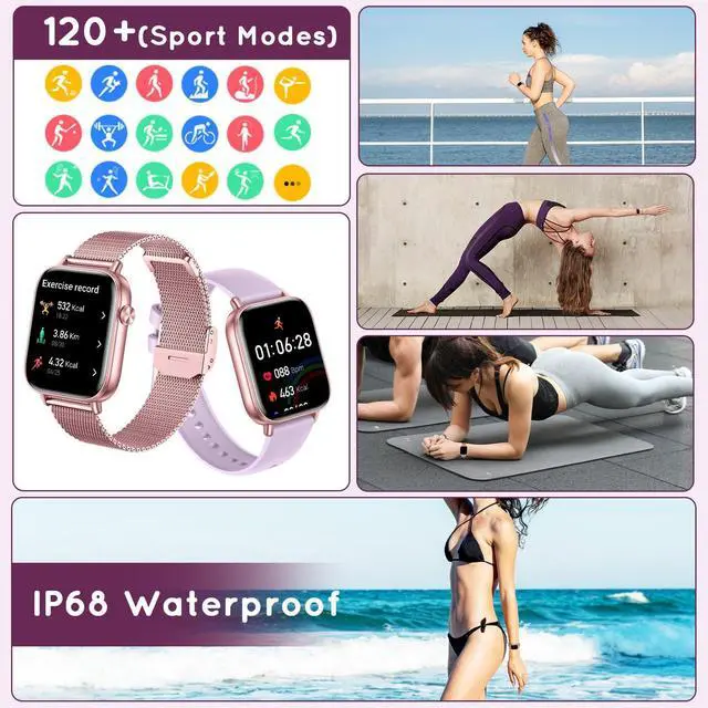 Alt view image 3 of 7 - Smart Watch for Women 1.83" HD Bluetooth Call Step Fitness Tracker 3 Bands | Compatible Android & iPhone Phones Smartwatch with Heart Rate/SpO2/Sleep Monitor, Waterproof 120+ Sports Modes, Purple
