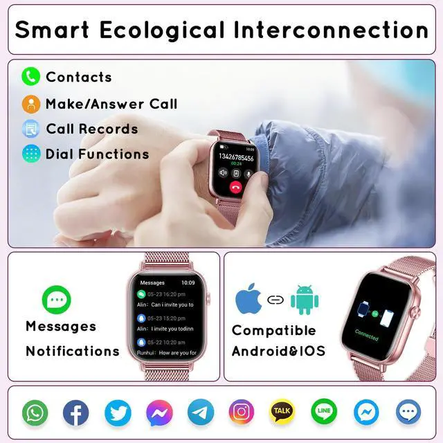 Alt view image 4 of 7 - Smart Watch for Women 1.83" HD Bluetooth Call Step Fitness Tracker 3 Bands | Compatible Android & iPhone Phones Smartwatch with Heart Rate/SpO2/Sleep Monitor, Waterproof 120+ Sports Modes, Purple
