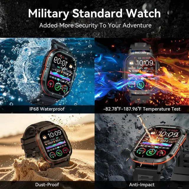 Alt view image 7 of 7 - Smart Watch for Men Fitness Tracker Make/Answer Military Heart Rate Monitor