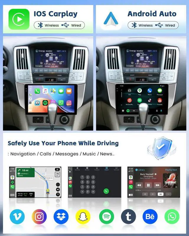 Alt view image 3 of 6 - 4+128G 9" Car Radio for Lexus RX300 RX330 RX350 RX400H 2004-2009 | Touch Screen Car Stereo Wireless CarPlay Android Auto, 5GHz WiFi, Bluetooth 5.0, EQ, DSP, GPS Navigation, 1280 * 720, SWC