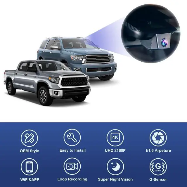 Alt view image 4 of 7 - 4K Dash Cam Suitable for Toyota Tundra 2017-2021 & Sequoia 2017-2022 Limited SR5 Platinum TRD Pro, Integrated OEM Look, High Definition 2160P Video WiFi, G-Sensor, Loop Recording, 64GB Card