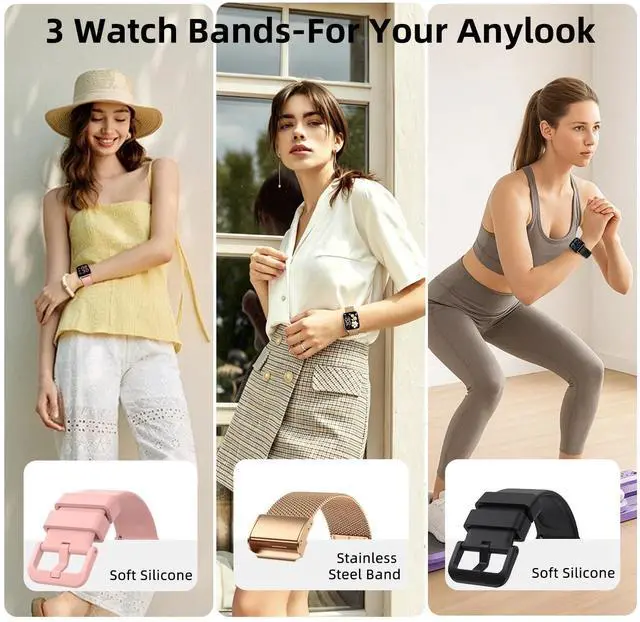 Alt view image 2 of 7 - Smart Watch For Women Android/iPhone: Fitness Trackers Smartwatch 1.85" Bluetooth Calls Answer/Make IP68 Waterproof Womens Watches Activity Pedometer Heart Rate Monitor 130+ Sports Model 3 Bands