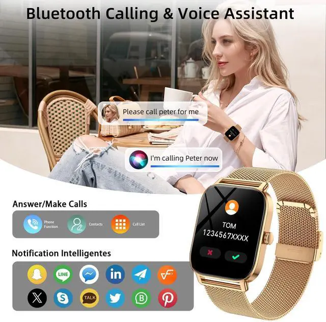 Alt view image 3 of 7 - Smart Watch For Women Android/iPhone: Fitness Trackers Smartwatch 1.85" Bluetooth Calls Answer/Make IP68 Waterproof Womens Watches Activity Pedometer Heart Rate Monitor 130+ Sports Model 3 Bands