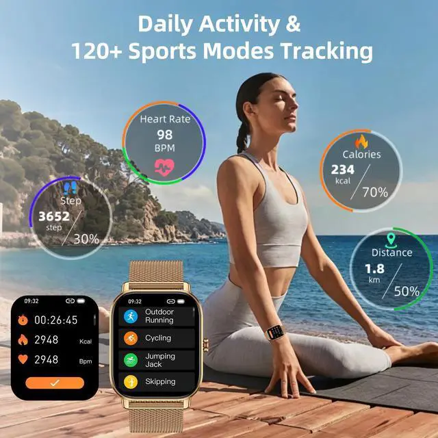 Alt view image 5 of 7 - Smart Watch For Women Android/iPhone: Fitness Trackers Smartwatch 1.85" Bluetooth Calls Answer/Make IP68 Waterproof Womens Watches Activity Pedometer Heart Rate Monitor 130+ Sports Model 3 Bands