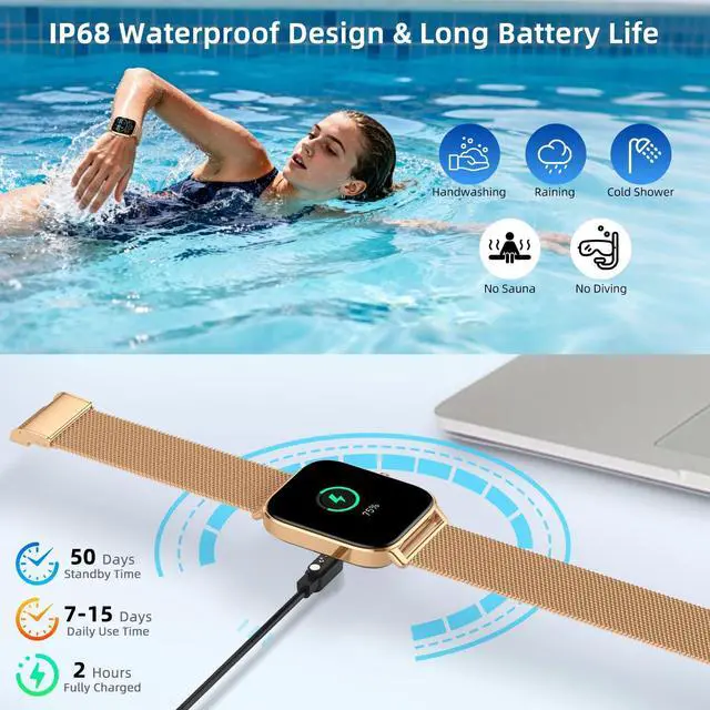 Alt view image 6 of 7 - Smart Watch For Women Android/iPhone: Fitness Trackers Smartwatch 1.85" Bluetooth Calls Answer/Make IP68 Waterproof Womens Watches Activity Pedometer Heart Rate Monitor 130+ Sports Model 3 Bands