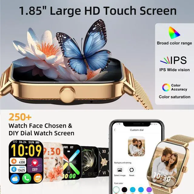 Alt view image 7 of 7 - Smart Watch For Women Android/iPhone: Fitness Trackers Smartwatch 1.85" Bluetooth Calls Answer/Make IP68 Waterproof Womens Watches Activity Pedometer Heart Rate Monitor 130+ Sports Model 3 Bands