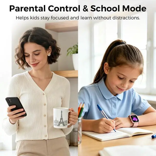 Alt view image 5 of 7 - Kids Smart Watch with SIM Card Slot, GPS Tracker, Call & Video Call, Real-Time Location, Safe Zone Alert, Parental Control, School Mode, Gift for Boys Girls Age 3-15 (Pink)