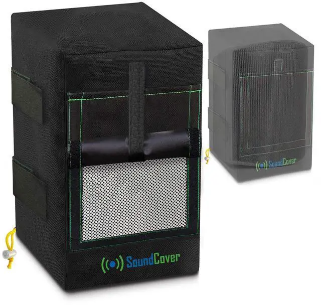 Main image of Two Black Waterproof 600D Outdoor Speaker Covers for C-Bracket Mounted Speakers Fits Yamaha NS-AW194, Polk Audio Atrium 4 (Max Dimensions: H 9.85" x W 5.9" x D 6.9")