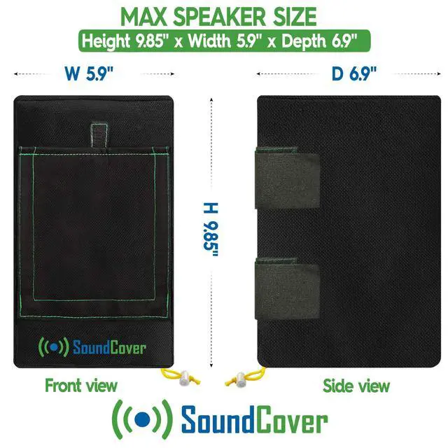 Alt view image 3 of 6 - Two Black Waterproof 600D Outdoor Speaker Covers for C-Bracket Mounted Speakers Fits Yamaha NS-AW194, Polk Audio Atrium 4 (Max Dimensions: H 9.85" x W 5.9" x D 6.9")