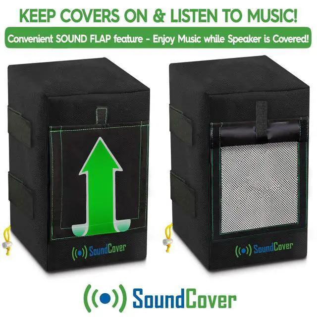 Alt view image 4 of 6 - Two Black Waterproof 600D Outdoor Speaker Covers for C-Bracket Mounted Speakers Fits Yamaha NS-AW194, Polk Audio Atrium 4 (Max Dimensions: H 9.85" x W 5.9" x D 6.9")