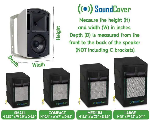 Alt view image 6 of 6 - Two Black Waterproof 600D Outdoor Speaker Covers for C-Bracket Mounted Speakers Fits Yamaha NS-AW194, Polk Audio Atrium 4 (Max Dimensions: H 9.85" x W 5.9" x D 6.9")