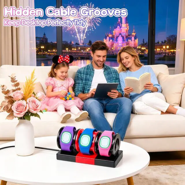 Alt view image 2 of 7 - Modular Charging Stand for MagicBand+, Expandable 2-4 Slot Dock | Includes 4-Port USB Hub and 3.3ft Extension Cable. Theme Park Vacation and Cruise Essentials with Hidden Cable Management