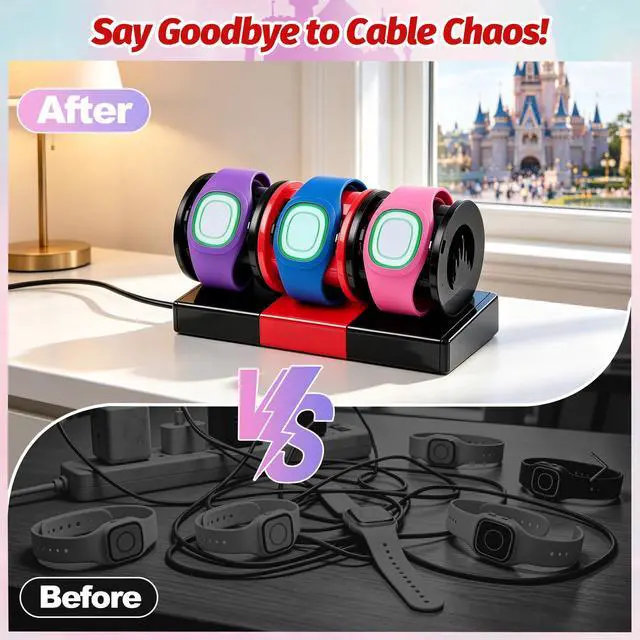 Alt view image 4 of 7 - Modular Charging Stand for MagicBand+, Expandable 2-4 Slot Dock | Includes 4-Port USB Hub and 3.3ft Extension Cable. Theme Park Vacation and Cruise Essentials with Hidden Cable Management
