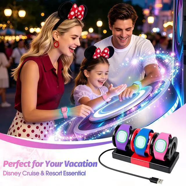 Alt view image 5 of 7 - Modular Charging Stand for MagicBand+, Expandable 2-4 Slot Dock | Includes 4-Port USB Hub and 3.3ft Extension Cable. Theme Park Vacation and Cruise Essentials with Hidden Cable Management