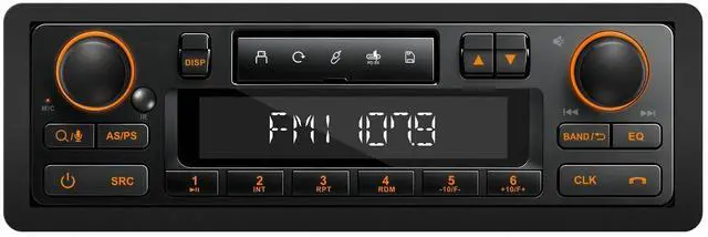 Main image of Retro Bluetooth Car Radio System: Single Din European Look Stereo for Classic Vehicles - LCD Display AM FM USB SD AUX USB-C Fast Charge 4-CHN Outputs