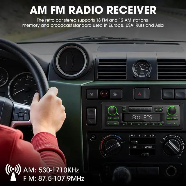 Alt view image 4 of 6 - Retro Bluetooth Car Radio System: Single Din European Look Stereo for Classic Vehicles - LCD Display AM FM USB SD AUX USB-C Fast Charge 4-CHN Outputs