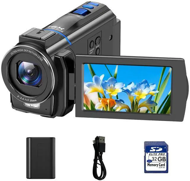 Main image of 5K Video Camera Camcorder 48MP, IR Night Vision Cam Corder, 3.0" 270° Rotation Touch Screen, 16X Digital Zoom Vlogging Camera for YouTube Video Camcorder with Battery, 32GB SD Card & Remote Control