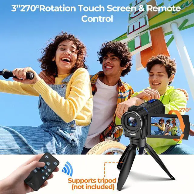 Alt view image 3 of 5 - 5K Video Camera Camcorder 48MP, IR Night Vision Cam Corder, 3.0" 270° Rotation Touch Screen, 16X Digital Zoom Vlogging Camera for YouTube Video Camcorder with Battery, 32GB SD Card & Remote Control