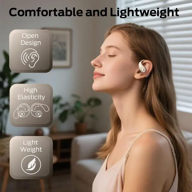 Alt view image 7 of 7 - Open Ear AC510 Earbuds, Bluetooth6.0 Wireless Earbuds, Stereo Sound Ear Buds with AI Intelligent Noise Reduction, Type-C Charging, Touch Control, 25H Playback, IPX5 Waterproof Earphones(White)
