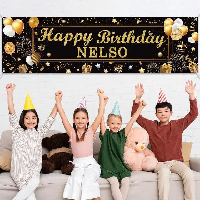 Alt view image 4 of 7 - Personalized Birthday Banner Happy Birthday Party Decoration Custom DIY Black Gold Birthday Party Backdrop with Name Alphabet Letter Sticker Happy Birthday Sign Party Supplies for Men Women