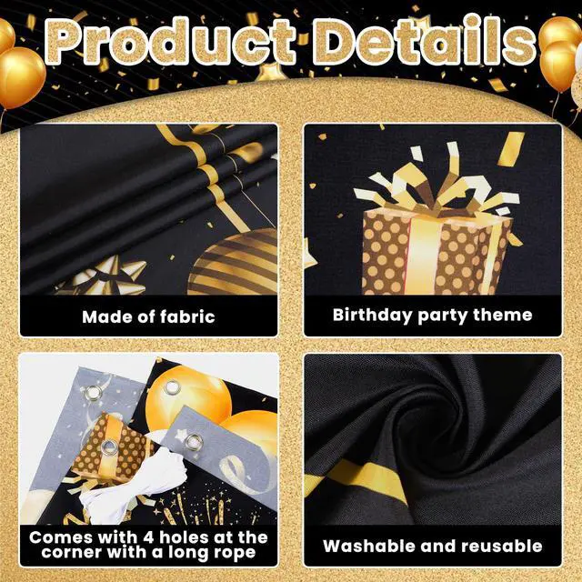 Alt view image 3 of 7 - Personalized Birthday Banner Happy Birthday Party Decoration Custom DIY Black Gold Birthday Party Backdrop with Name Alphabet Letter Sticker Happy Birthday Sign Party Supplies for Men Women