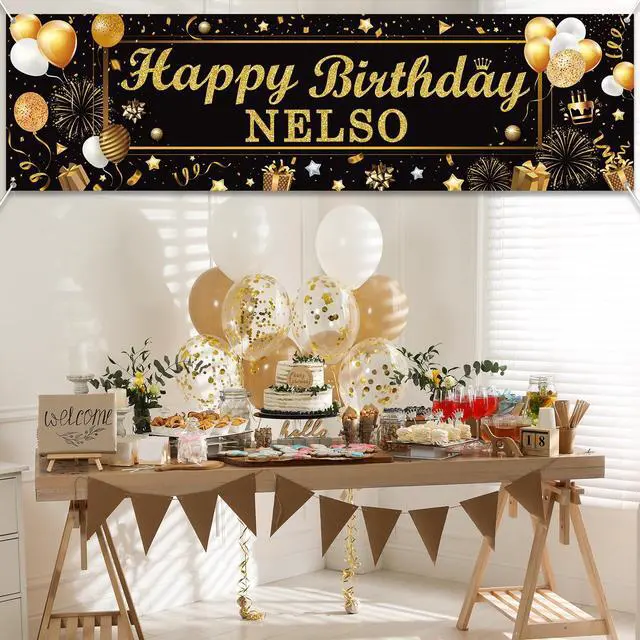 Alt view image 7 of 7 - Personalized Birthday Banner Happy Birthday Party Decoration Custom DIY Black Gold Birthday Party Backdrop with Name Alphabet Letter Sticker Happy Birthday Sign Party Supplies for Men Women