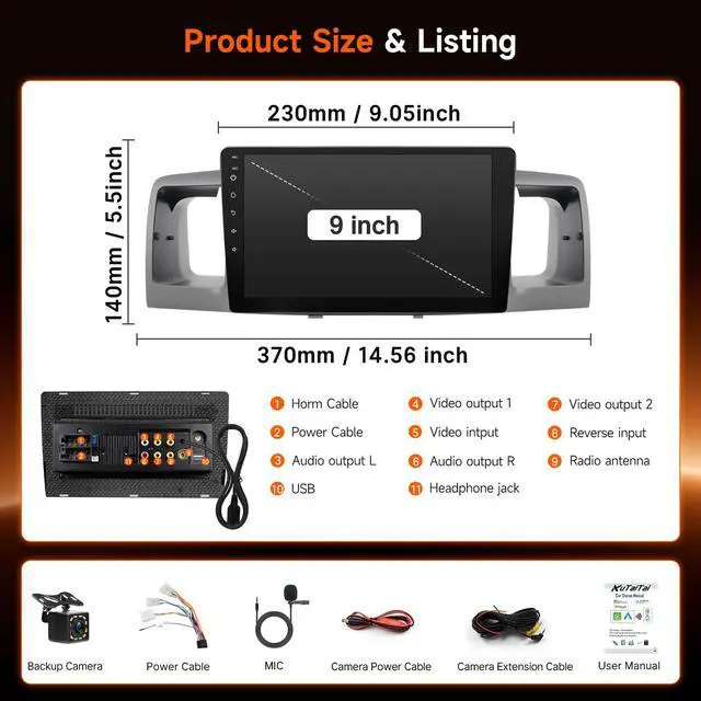 Alt view image 7 of 7 - 9 Inch Linux Car Radio for Toyota Corolla 2003-2008 Carplay Stereo | Upgraded Fast Boot Screen(Non J.B.L Version), 9" IPS Touchscreen Head Unit with Carplay Android Auto Bluetooth FM AM + Camera