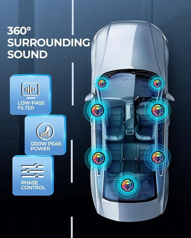 Alt view image 5 of 7 - 1200W 10" Skull Car Subwoofer with APP-Controlled RGB Beat-Sync Lights, Slim Under Seat Powered Built-in Amplifier, Low Pass Filter/Gain/Bass Boost, Deep Bass for Car/Truck/SUV/Jeep