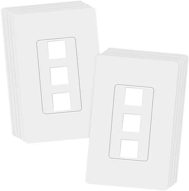 Main image of 3 Port Keystone Jack RJ45 Screwless Wall Plate, Cat7 Cat6 Cat5 Compatible, Size 1-Gang 4.69" x 2.93", Ports 0.60" x 0.50", Polycarbonate Thermoplastic, SI8873-10PCS, Glossy, White (10 Pack)