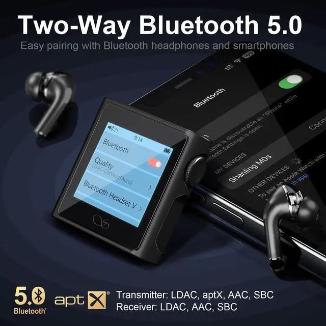 Alt view image 7 of 7 - M0s Hi-Fi Music Player MP3 Players with Bluetooth Lossless Sound Portable Digital Audio Player DAP 1.54 HD Touch Lasts 10 Hrs Bluetooth5.0 3.5mm/Type-C Jack, Black