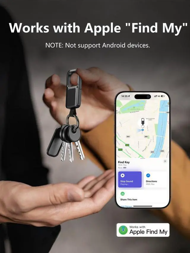 Alt view image 2 of 7 - Keychain Tracker Works with Apple Find My (iOS Only) | Key Chain Tracker Tag Heavy Duty Car Keychain for Men, llaveros para hombres Carabiner Key Chain Anti-Lost Key Finder