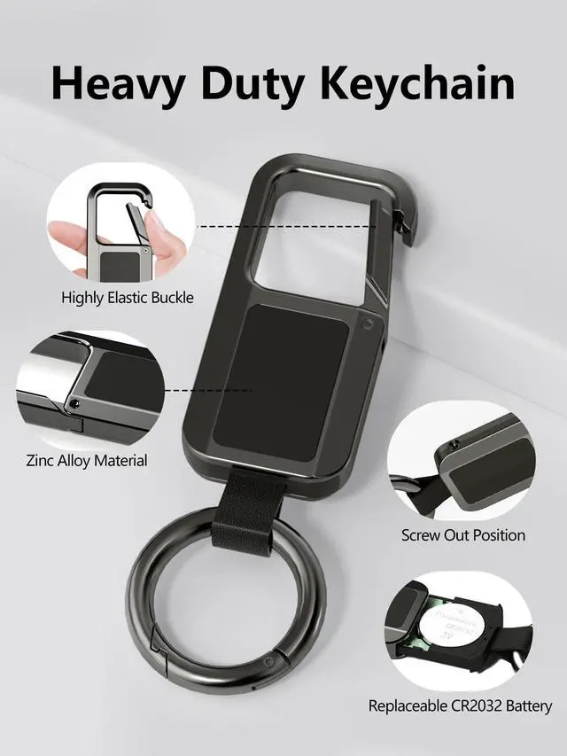 Alt view image 3 of 7 - Keychain Tracker Works with Apple Find My (iOS Only) | Key Chain Tracker Tag Heavy Duty Car Keychain for Men, llaveros para hombres Carabiner Key Chain Anti-Lost Key Finder