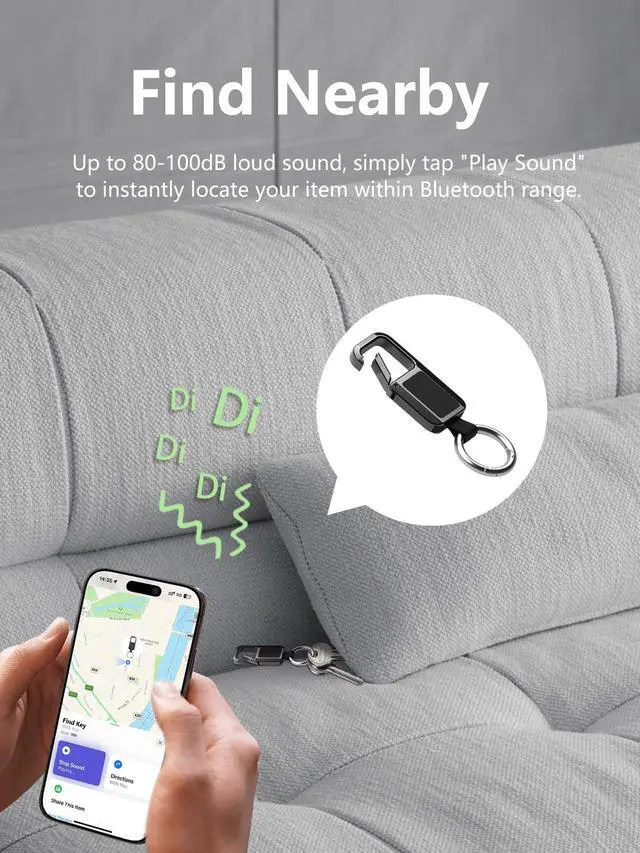 Alt view image 4 of 7 - Keychain Tracker Works with Apple Find My (iOS Only) | Key Chain Tracker Tag Heavy Duty Car Keychain for Men, llaveros para hombres Carabiner Key Chain Anti-Lost Key Finder