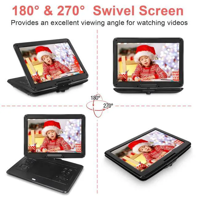 Alt view image 6 of 7 - 16.5 Portable DVD Player, 6Hr Battery, Car Headrest Mount, Remote | 1280x800 HD 14.1"Swivel Screen, 5000mAh Battery, Supports CD/DVD/SD/USB, for Car & Home, Region Free