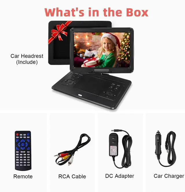Alt view image 7 of 7 - 16.5 Portable DVD Player, 6Hr Battery, Car Headrest Mount, Remote | 1280x800 HD 14.1"Swivel Screen, 5000mAh Battery, Supports CD/DVD/SD/USB, for Car & Home, Region Free