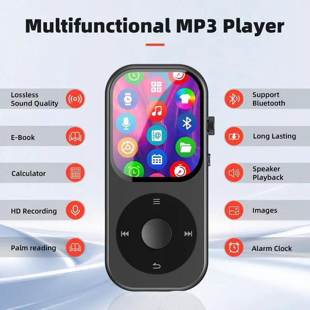 Alt view image 2 of 7 - 128GB MP3 Player with Bluetooth 5.3, Music Player with Built-in HD Speaker, MP3 Music Player 2.01-inch Touchscreen & Touch Rotation Physical Buttons Support Pictures, E-Books, Calculator