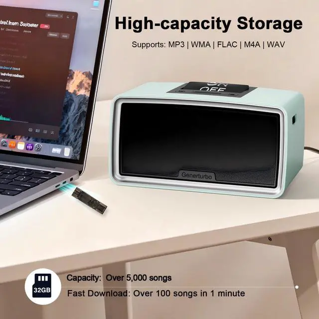 Alt view image 4 of 7 - Simple Music Player for Seniors, MP3 Player with 32GB TF Card, Blue | Music Box with Adjustable Volume & One-Touch Play for Elderly, Dementia, Alzheimer's & Visually Impaired, Playback Memory