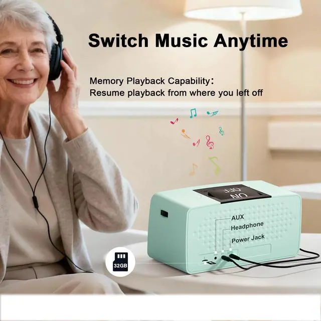 Alt view image 5 of 7 - Simple Music Player for Seniors, MP3 Player with 32GB TF Card, Blue | Music Box with Adjustable Volume & One-Touch Play for Elderly, Dementia, Alzheimer's & Visually Impaired, Playback Memory