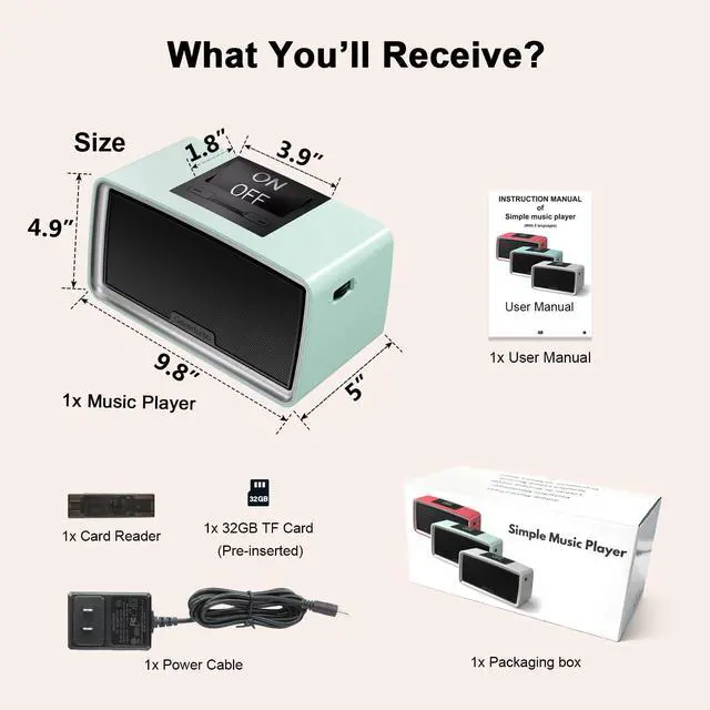 Alt view image 6 of 7 - Simple Music Player for Seniors, MP3 Player with 32GB TF Card, Blue | Music Box with Adjustable Volume & One-Touch Play for Elderly, Dementia, Alzheimer's & Visually Impaired, Playback Memory