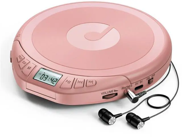 Main image of Portable CD Player with Earphones,Personal CD Discman Player | for Home Car with Anti-Skip Shockproof Protection, Small CD Player with LCD Display for Music Lovers