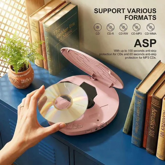 Alt view image 4 of 7 - Portable CD Player with Earphones,Personal CD Discman Player | for Home Car with Anti-Skip Shockproof Protection, Small CD Player with LCD Display for Music Lovers