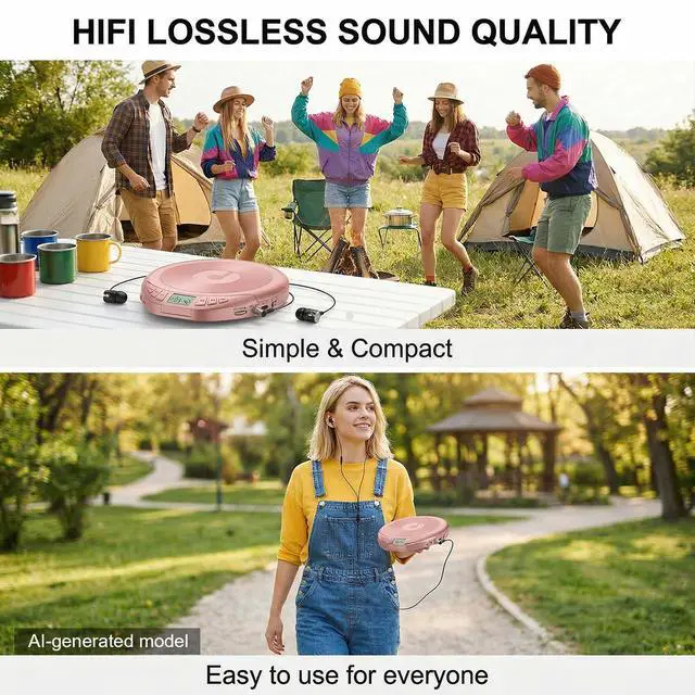 Alt view image 6 of 7 - Portable CD Player with Earphones,Personal CD Discman Player | for Home Car with Anti-Skip Shockproof Protection, Small CD Player with LCD Display for Music Lovers