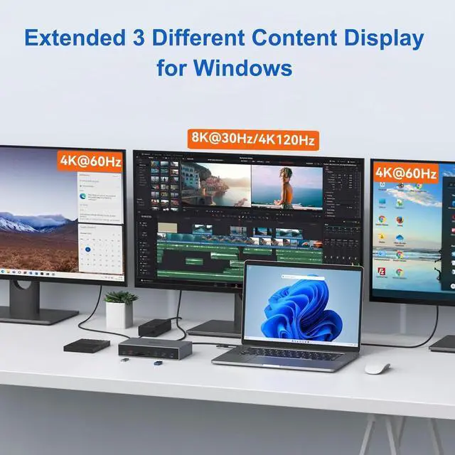 Alt view image 4 of 7 - Displaylink Docking Station 3 Monitors for MacBook M1/M2/M3/Windows, Dual Triple Display Link USB C Dock with 3 HDMI, 2 DP, DC Power, USB A&C, EthernetDC Power for Dell/HP/Lenovo